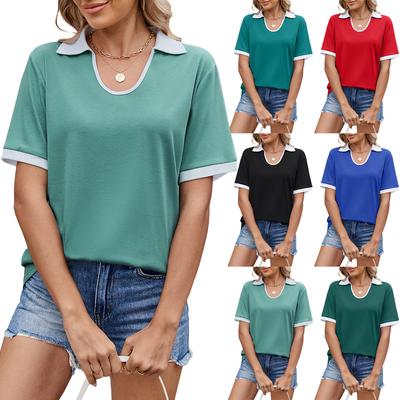 Весна и лето Новые цвета Collision лацканы с короткими рукавами, свободные футболки Топы женские