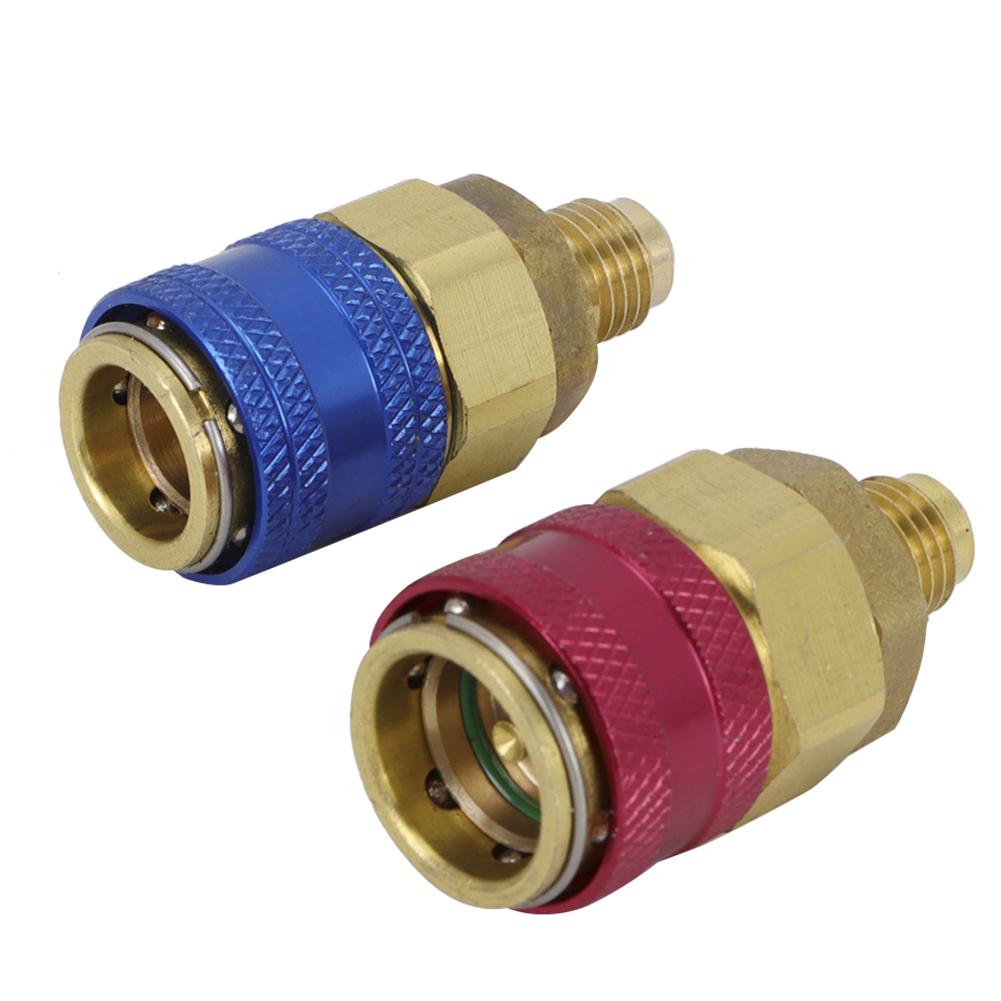 2Pcs Car Air Quick Coupler Connector for R134A High Low Red Blue Side