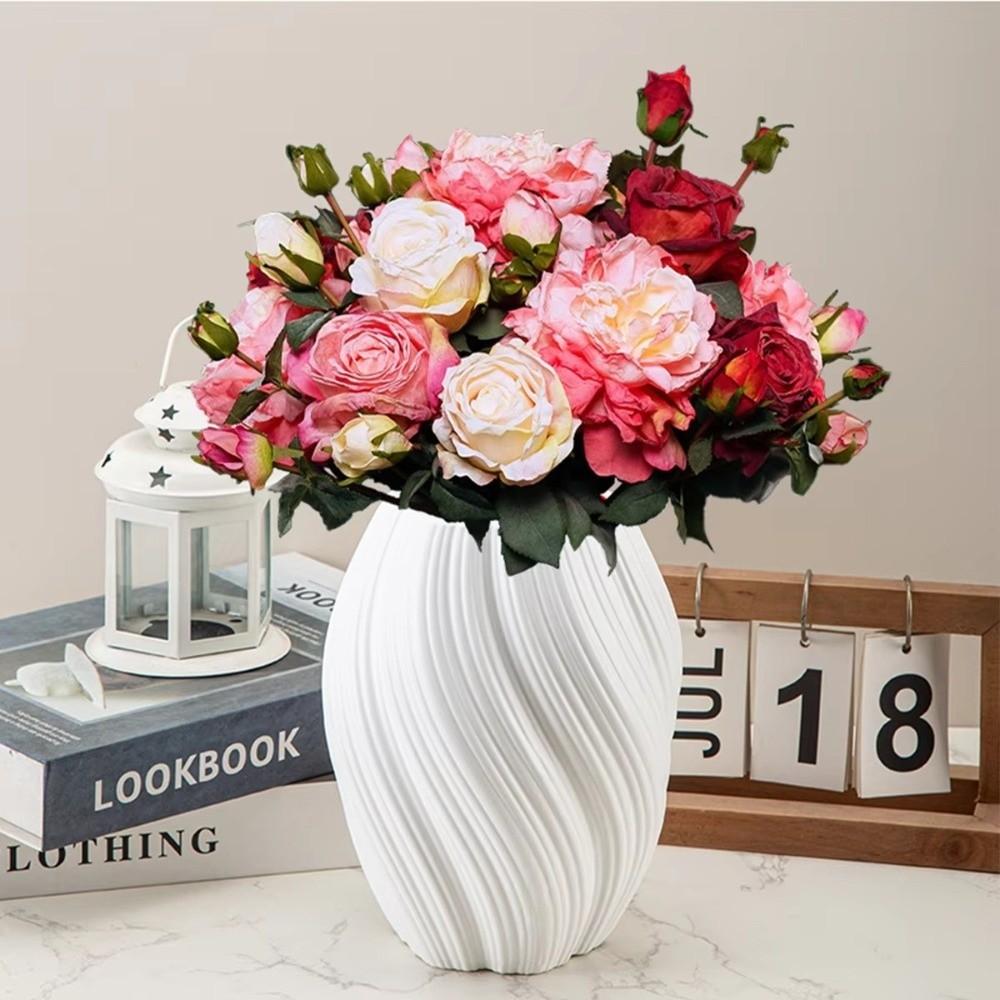 Nordic Wave Shaped Plastic Vase High-end Home Decoration Flower Arrangement Decoration White Water Cultivation Vase