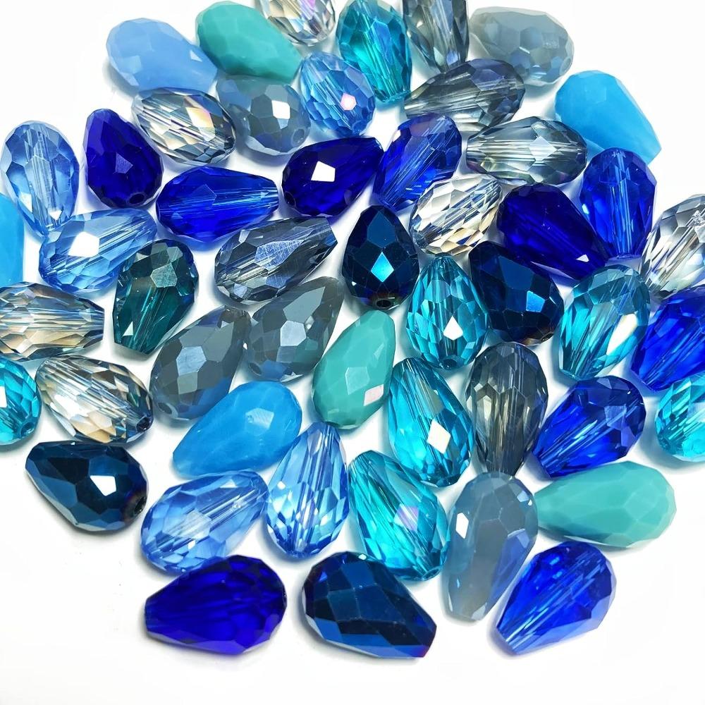200 шт. Каплевидные синие стеклянные бусины Хрустальные бусины Подвеска Хрустальная подвеска Ожерелье