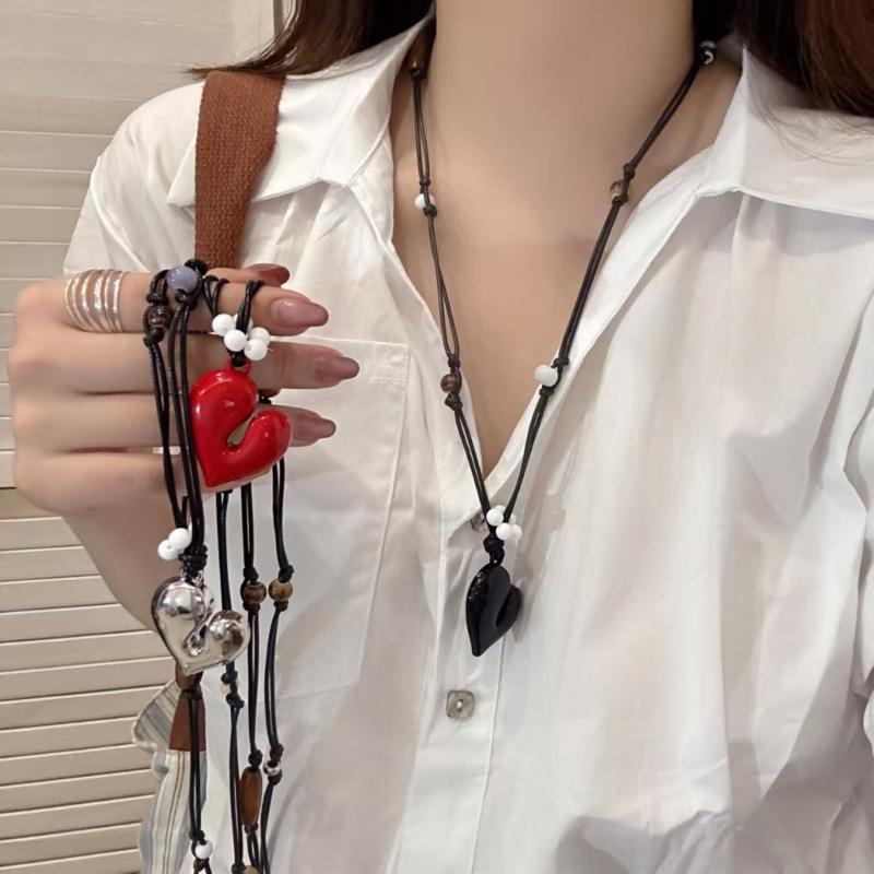 Неправильное Сердце Цветок Бусины Подвеска Ожерелье Регулируемая Длина Цепочка на Шею Для Женщин Эмаль Ручная Работа Ювелирные Изделия