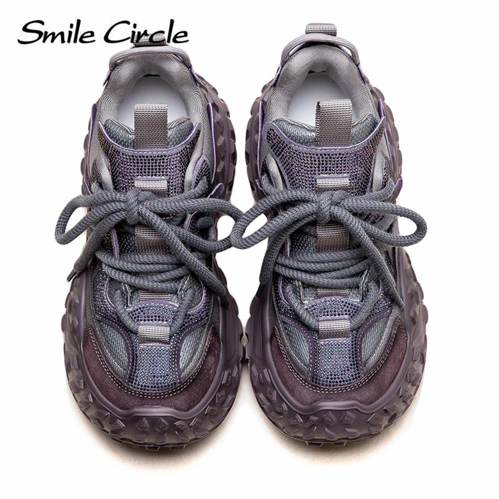 Женские кроссовки из натуральной кожи с круглым носком и толстой подошвой, удобная модная повседневная обувь