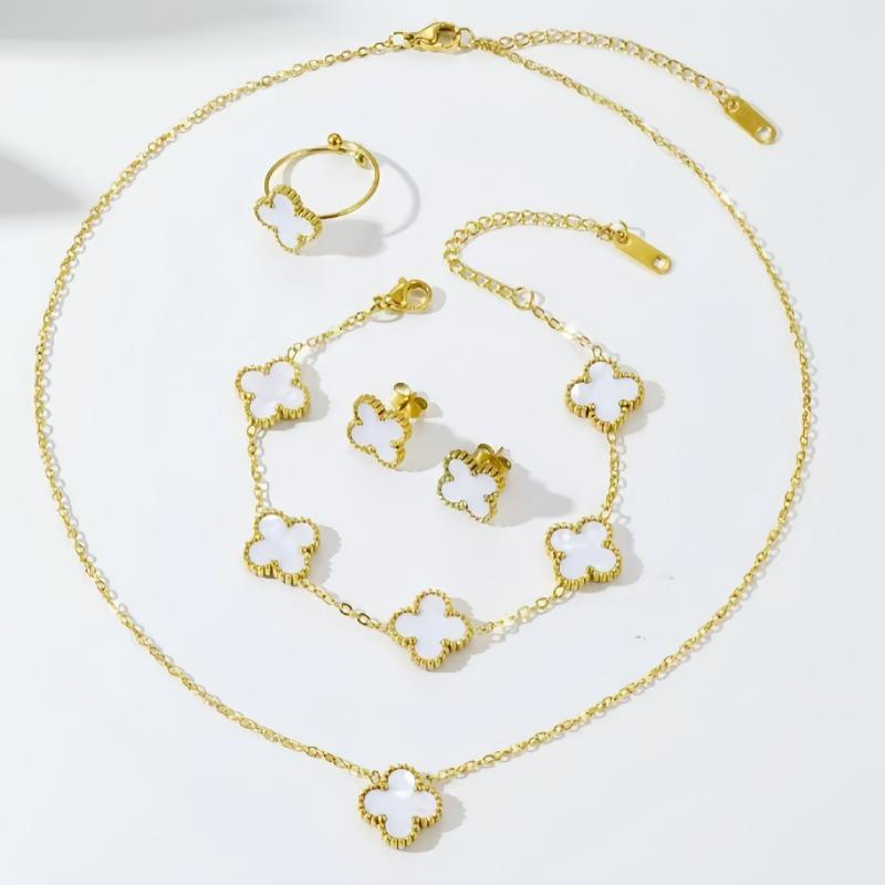 Набор "Четырехлистный клевер", Набор бижутерии из нержавеющей стали с бахромой.