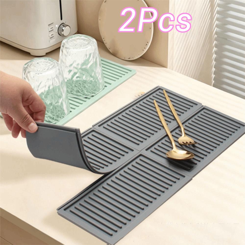 2 Piece Silicone Counter Top Drying Mat Non-Slip Insulated Mat Dish Draining Mat Pot