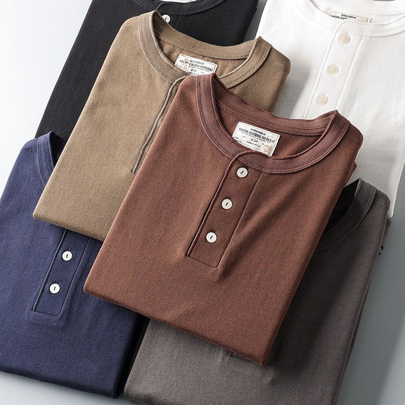 Heavy Cotton Long-Sleeved T-shirt Original Order Henley Shirt