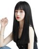 ORSUNCER Wig Black Straight Black Medium Black Hair Crossdressing Wig Thick Bangs Small Face Natural Harajuku Style Heat Resistant Ladies Full Wig