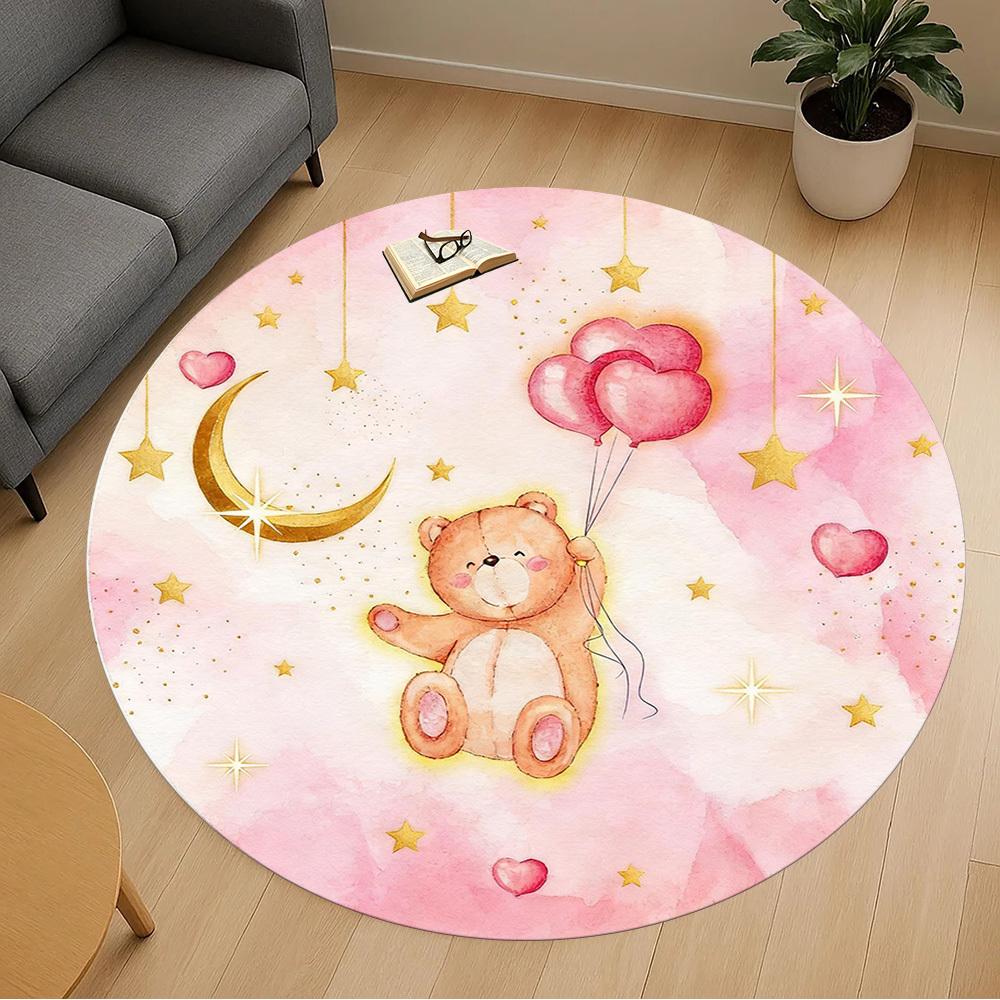 1pc Teddy Bear Heart Round Chair mat office Area Rug - Non-Slip, Floor Mat for Office, Bedroom, and Indoor Decor p127296