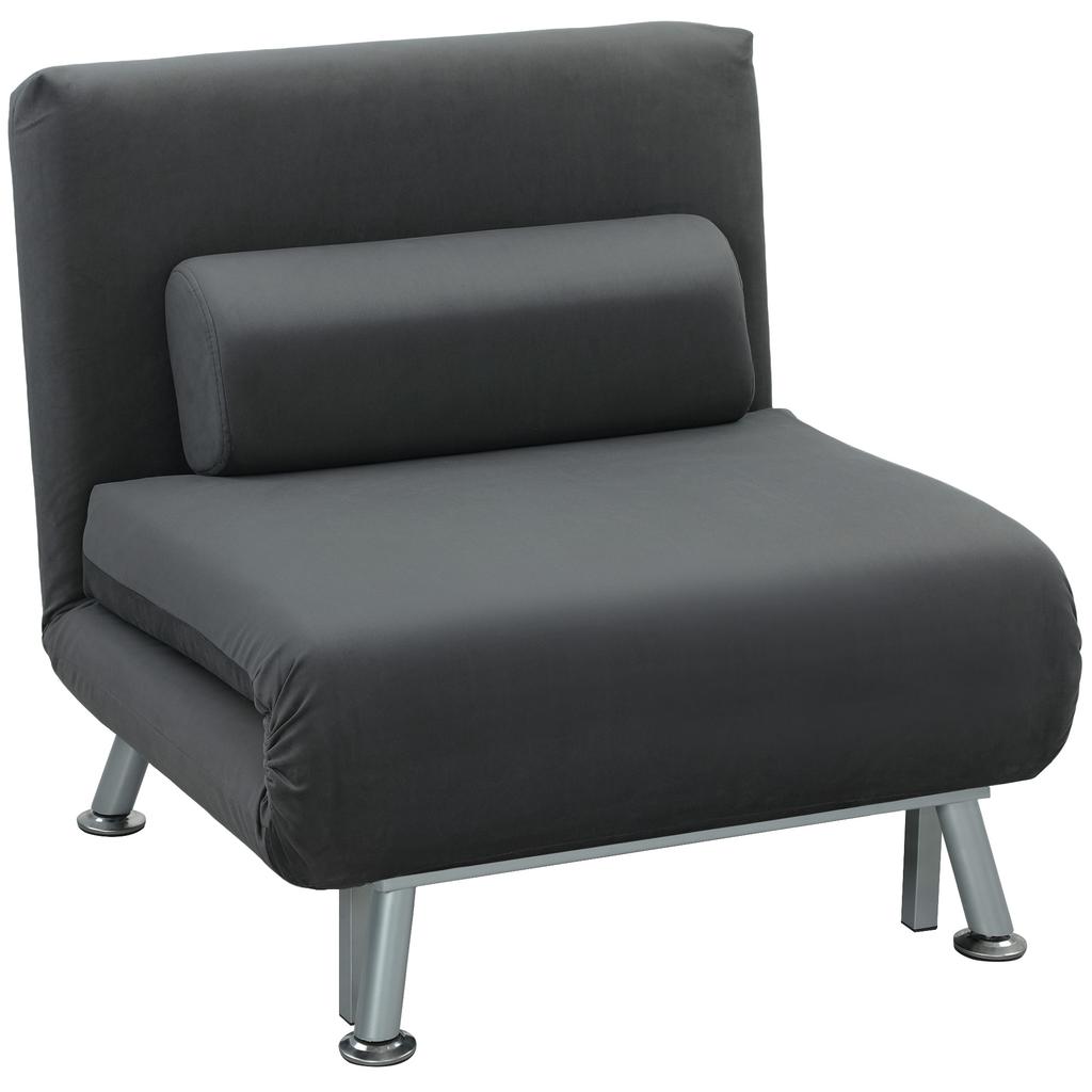 Folding Chair With Bed Function Foldable Recliner In Velvet Fabric Adjustable Backrest 75 X 70 X 75 Cm Dark Gray