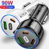 90W 3-in-1Car Charger QC3.0 PD Type C USB Moblie Phone Fast Charging for IPhone Xiaomi Samsung Car Quick Charger Adapter