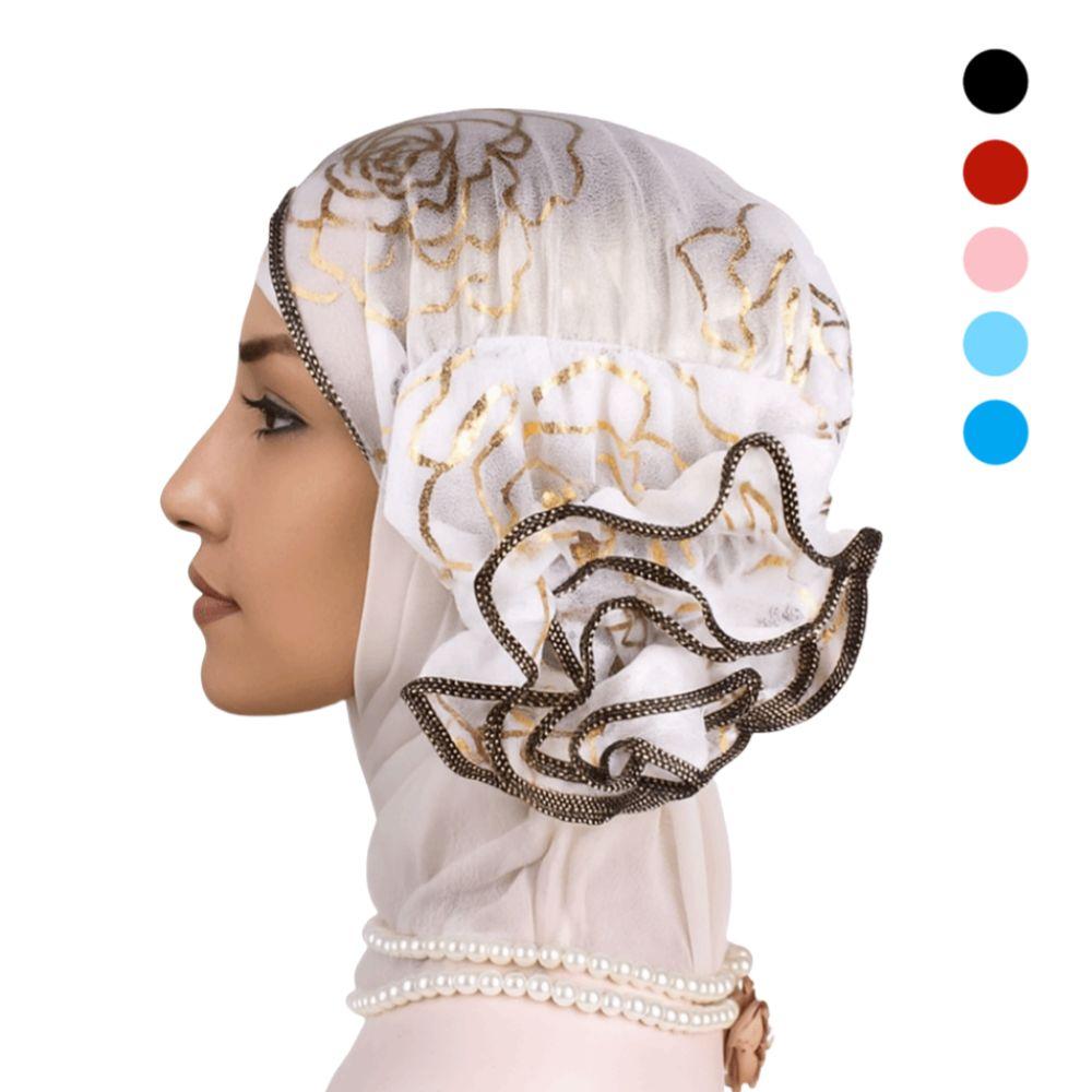 Bronzing Flower Women's Hat Elastic Casual Hair Bonnets African Turban Caps Four Seasons