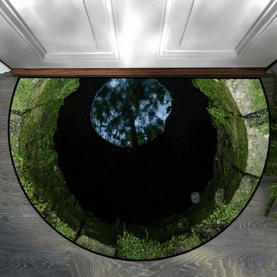 Полукруглый коврик для пола Нескользящий Декоративный 3D-иллюзия Реалистичный ковер-норка Прихожая Гостиная Спальня Устойчивый к выцветанию Коврик для зонирования