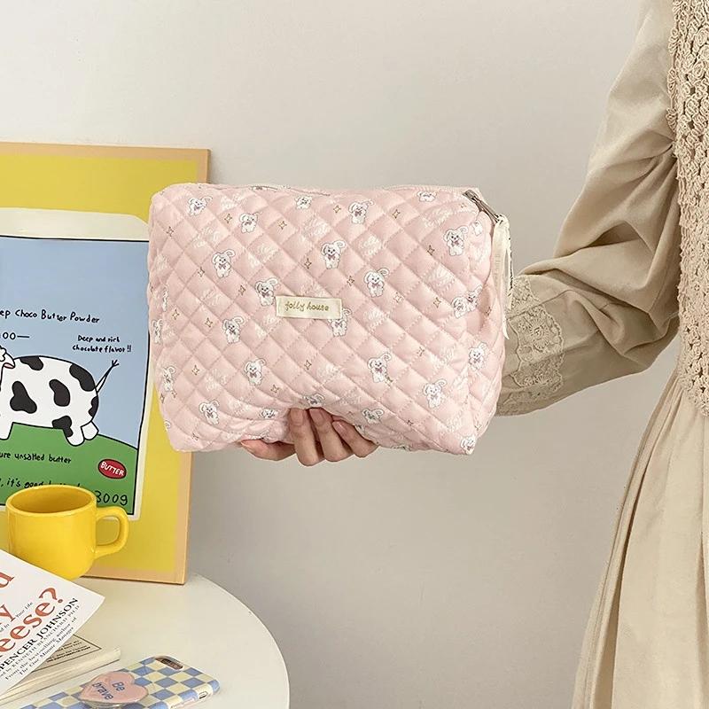 Большой вместительный качественный клатч из мягкого хлопка, женский косметический органайзер на молнии, милая косметичка, большая косметичка, портативная сумка