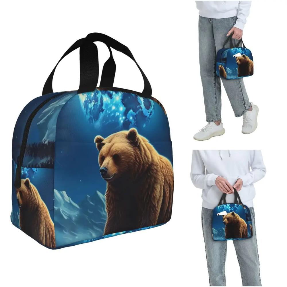 Bear Looks Up At The Starry Sky Insulated Lunch Bag for Women Children Portable Food Boxes Thermal Lunch Box Tote