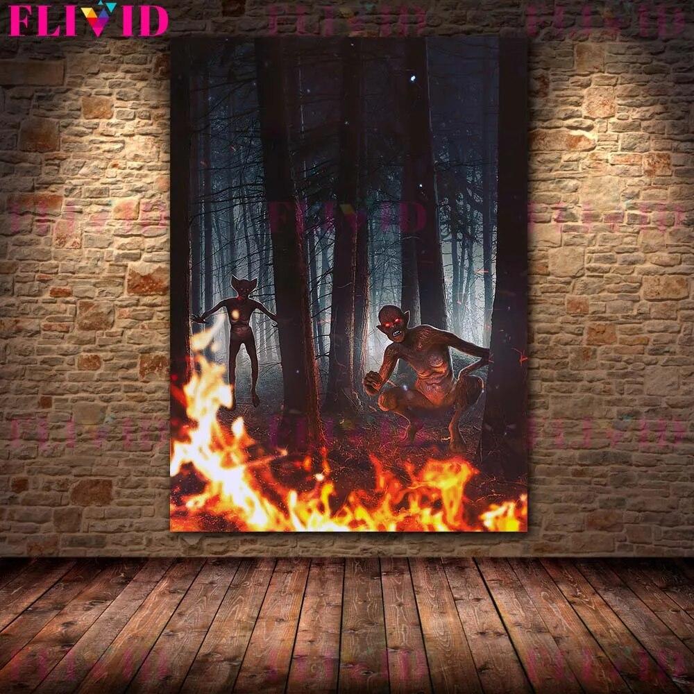 Forest Witches and Shadow Monsters, Vintage Murals On Canvas, Mysticism, Witchcraft, Paganism, Gothic Art Posters and Prints