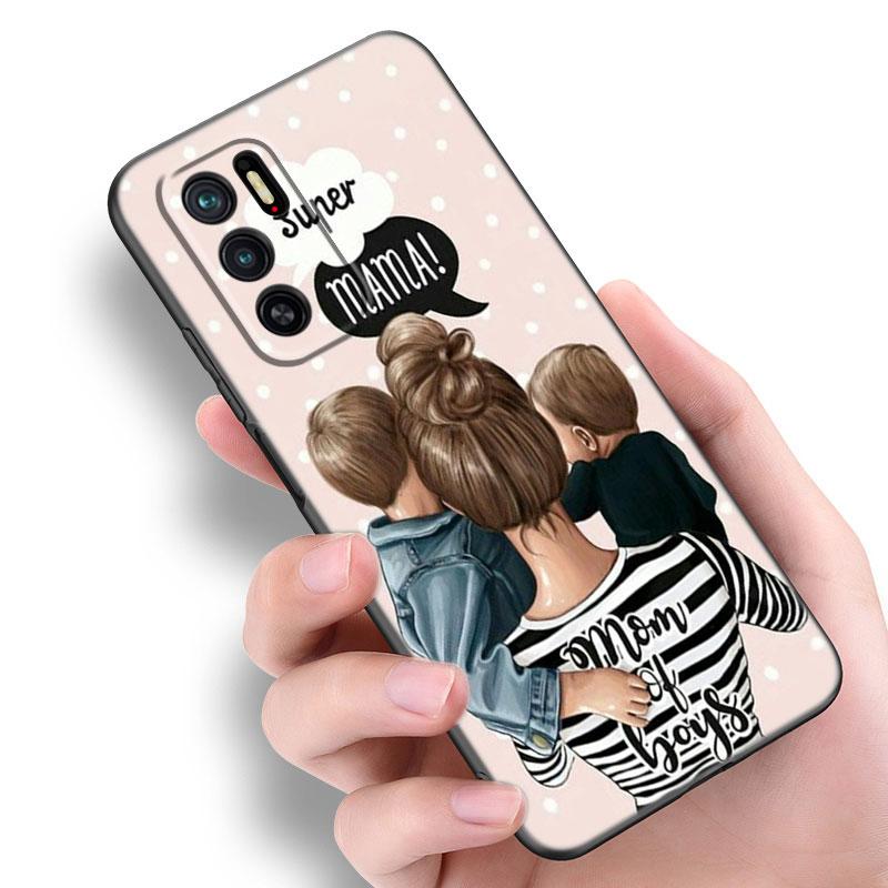 Super Mom Baby Girl Boy Black Silicone Phone Case For Xiaomi Redmi Note 9 10 11 11S 11T 12 13 Pro 5G Plus 9S 10S 12S