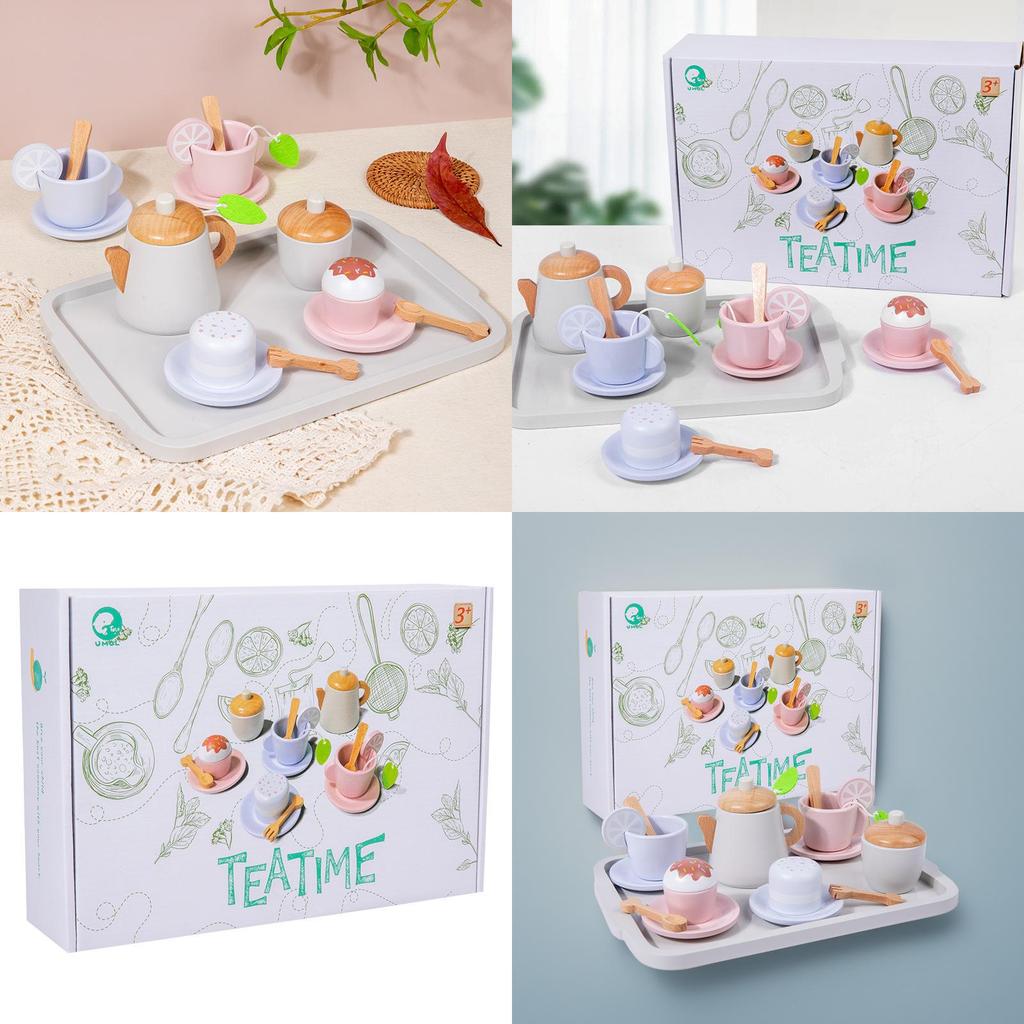 Wooden And Dessert Tea Play Set With Tray For Childrens Imaginative Fun Kitchen
