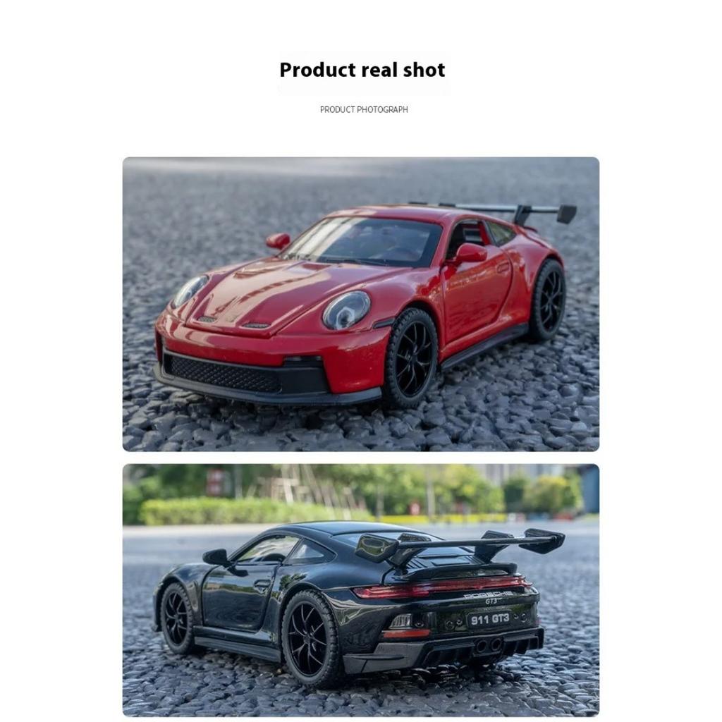 Масштаб 1/32 Суперкар Porsche 911 GT3 Литой металлический сплав Модель автомобиля Звук и свет Детские игрушки Подарок на день рождения для детей Mini GT Мальчики