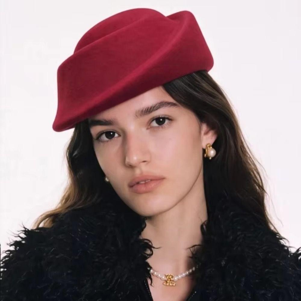 Hepburn Style Beret Hat Fedoras Woolen Top Hat Fashion Fedora Hat Beach Visor