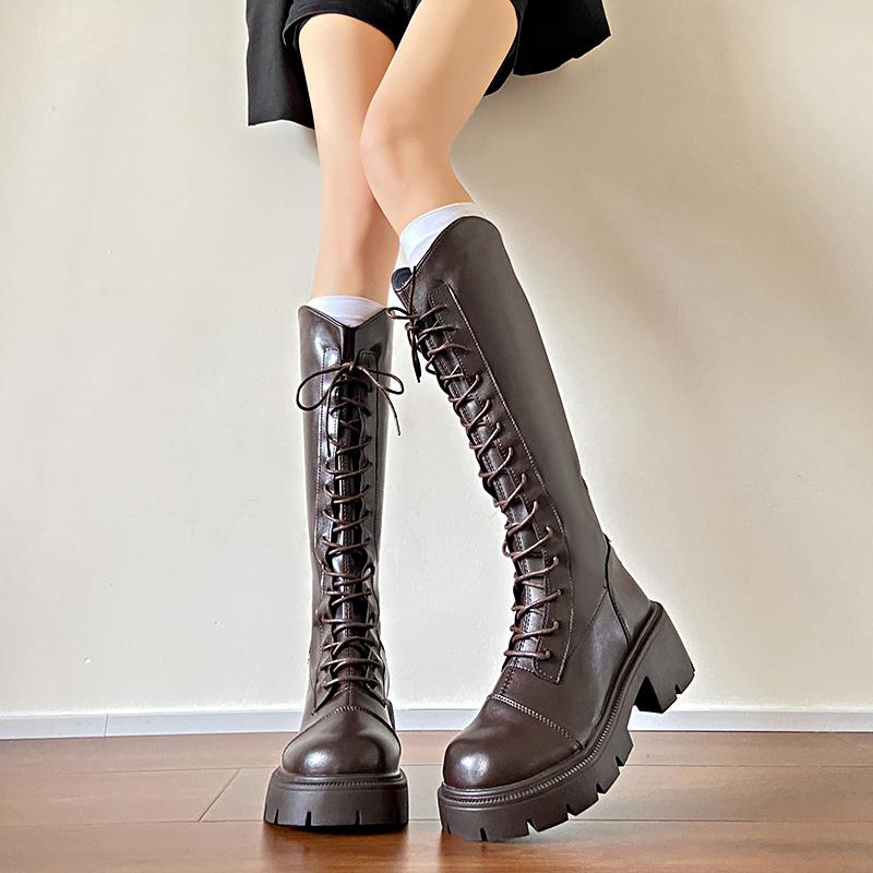 Новые женские утягивающие длинные сапоги, модные туфли на шнуровке, осенне-зимние женские элегантные рыцарские сапоги до колена