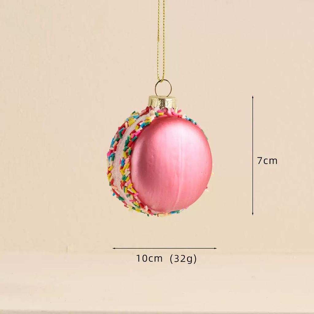Стеклянные елочные украшения Милый розовый пирожный макарон Сладкий десерт Подвесные шары для елки Праздничная вечеринка Домашний декор