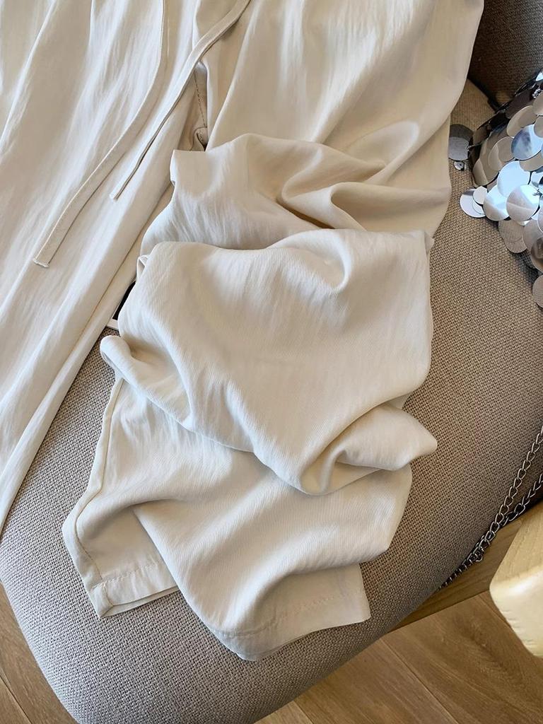 Textured Pleated Tencel Cotton Women's Cropped Wide-Leg Pants - Spring/Summer, Loose Draping Eight-Point Straight-Leg Casual Pants