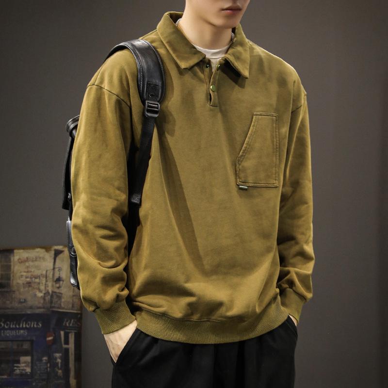 Осенний модный брендовый тяжелый американский ретро-свитер с воротником-поло, мужской свободный свитер большого размера с лацканами, универсальный, хулиганский, красивый, с длинными рукавами