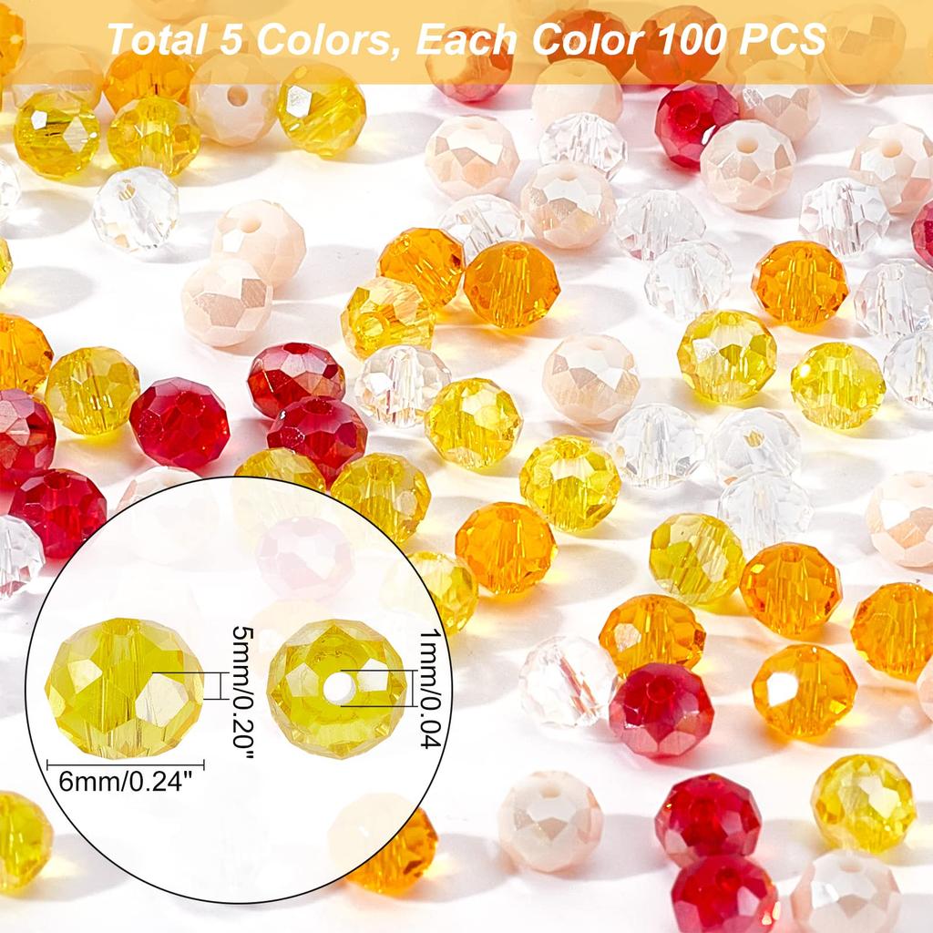 PH PandaHall 500 шт. Стеклянные бусины, граненые бусины, разноцветные бусины 5 цветов, 6 мм, хрустальные аксессуары, материалы, детали ручной работы, принадлежности для ручной работы