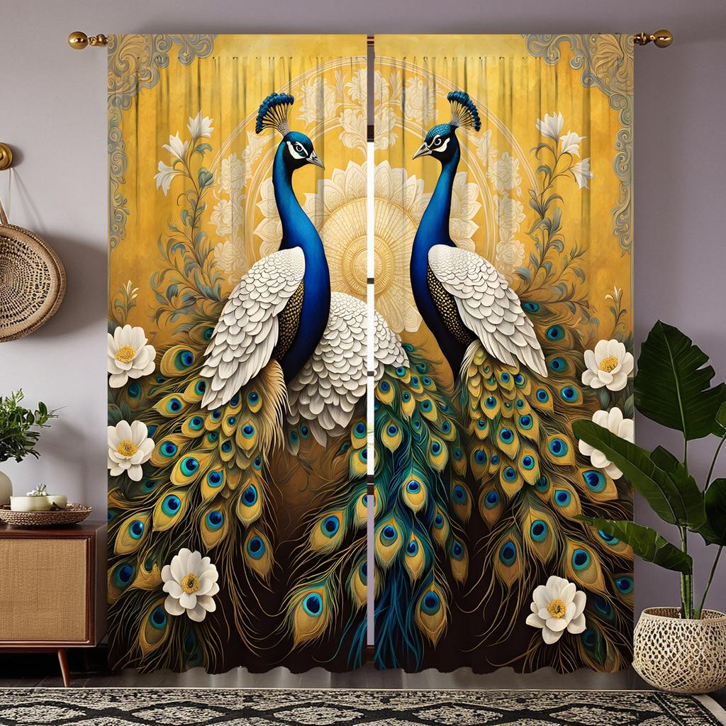 2 шт. HD лесной зеленый белый павлин цветок богатые декоративные занавески желтые цифровые печатные занавески украшение дома стиль де