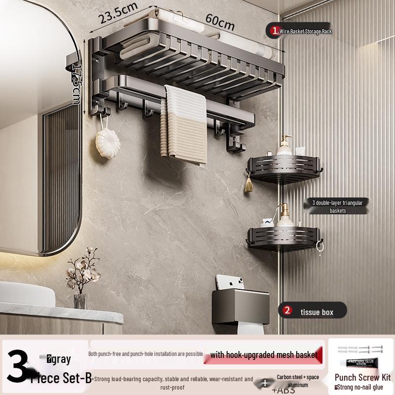 Металлический без сверления Комбинированная полка и вешалка для полотенец для ванной