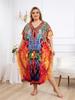 2024 Moroccan Kaftan Bohemian Printed Summer Dress Long Tunic Women Plus Size Beach Wear Swim Suit Cover Up Robe De Plage