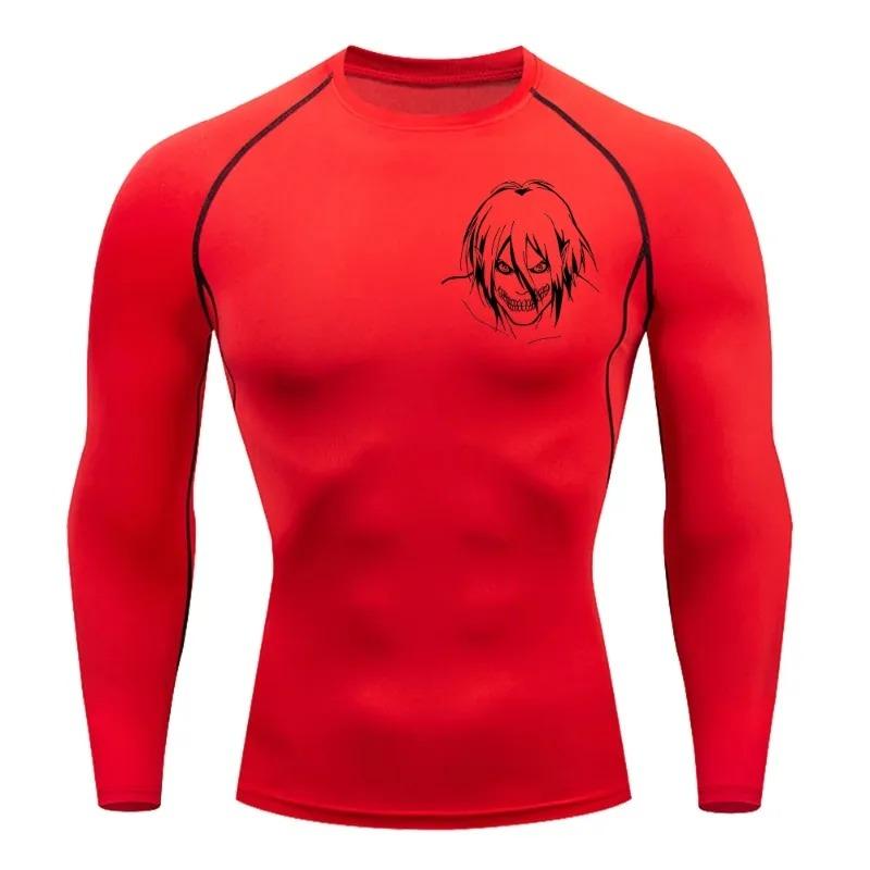 Men Compression Shirt for Workout Quick Dry Eren Yeager Print Top Breathable Sweat Absorbing Fit Fitness T-Shirt Sweat-Resistant