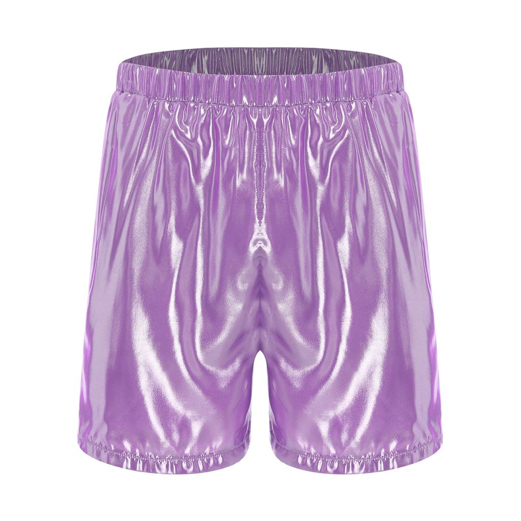 Mens Shiny Boxer Shorts Elastic Waistband Side Pocket Design Loose Fit Glossy Beach Shorts Loungewear