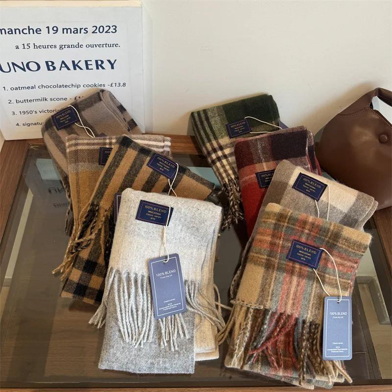 Winter Women Scarf Luxury British Pashmina Classic Plaid Soft Female Male Imitation Cashmere Thermal Muffler Men Shawl