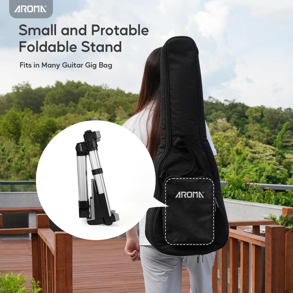 Aroma Folding Guitar Stand with Adjustable Tray and Lightweight and Portable Compatible with Guitars and Floor Stand Backrest, Design, Basses,