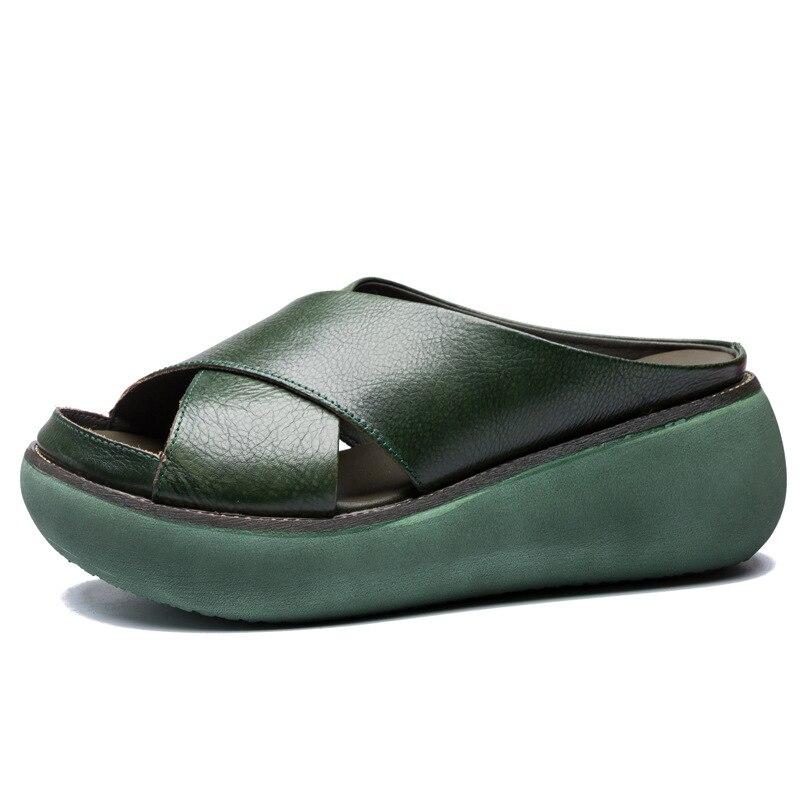 Женские сандалии, обувь на танкетке из мягкой кожи, женские летние сандалии, пляжные вьетнамки, новые босоножки на платформе Sandalias Mujer на танкетке