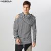 Мужские футболки с высоким воротником-хомутиком и длинными рукавами в полоску с лоскутным узором