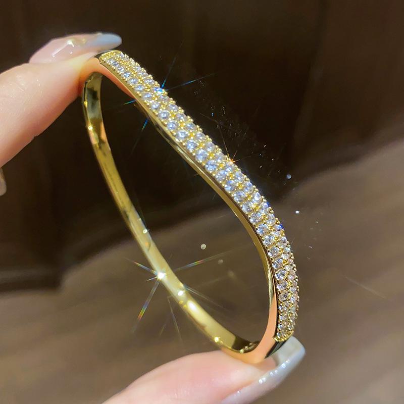 Браслет-бангл из позолоченного 14K золотом циркона в виде звездчатого цветка, легкая роскошь, модный