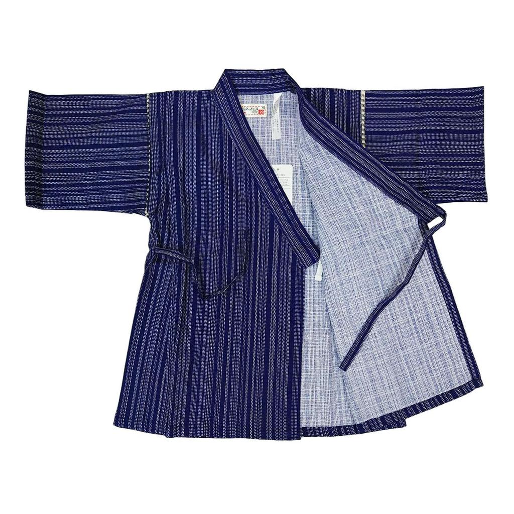 Jinbei Navy Shijira Made In Japan Boys' Set, Striped, Blue, 120cm, Weave, 100% Cotton,