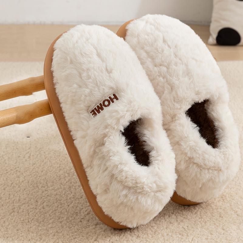 Winter Home Cotton Slippers Women Indoor Warm Plush Footwear Non-Slip Platform Slippers Trend Couple Men All-in Package Shoes
