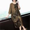 Женское летнее платье L-XXXXXL в китайском стиле для среднего возраста с рукавом 3/4 и круглым вырезом с принтом длиной до икры Повседневная одежда Домашняя одежда