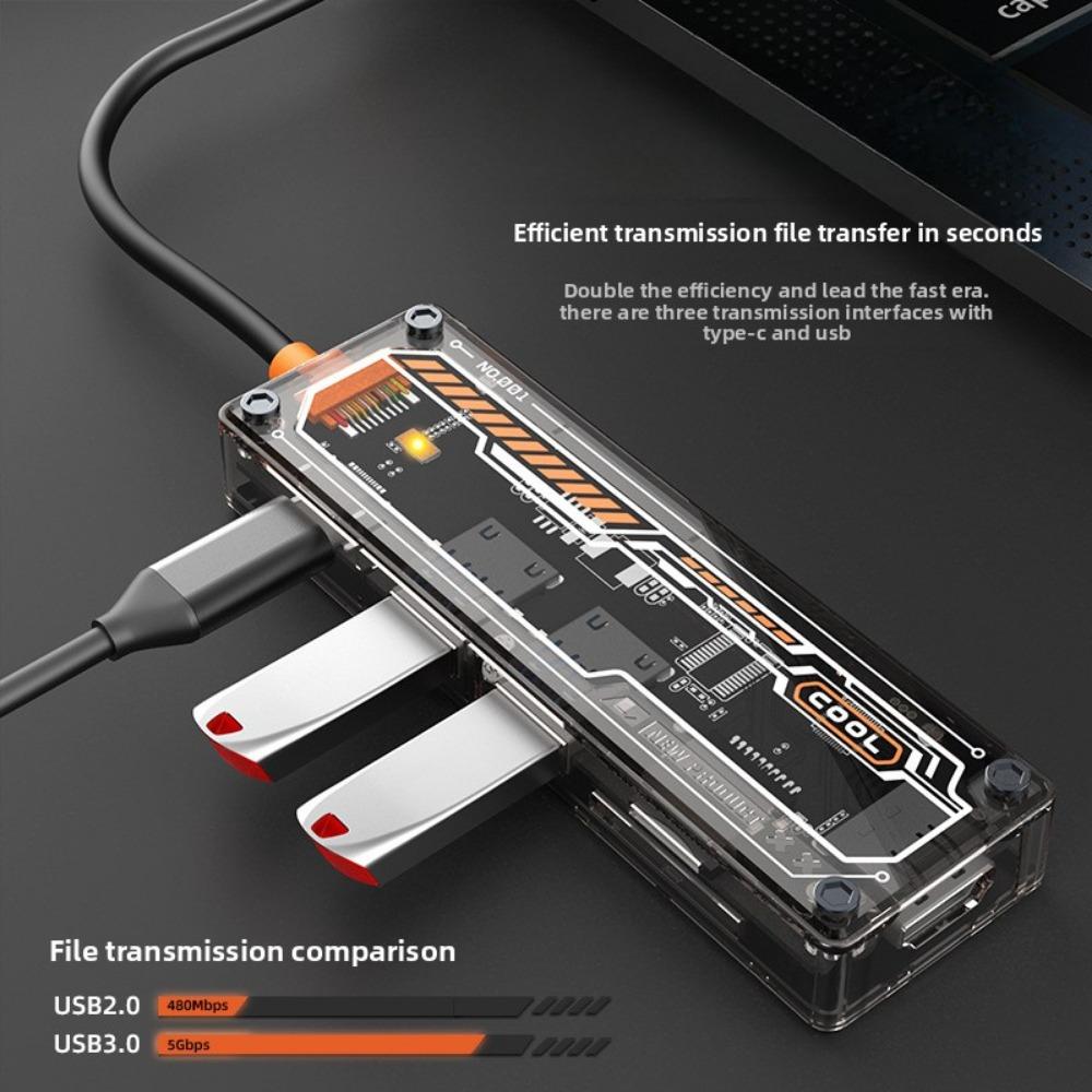 6 в 1 Type C Hub с прозрачным дизайном USB 3.0 адаптер для ноутбука MacBook Расширение портов Быстрая передача данных