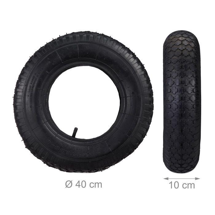 Relaxdays Колесо для тачки 4.00-8'' с камерой, протектор, 150 кг, тележки, 400x100мм, черное