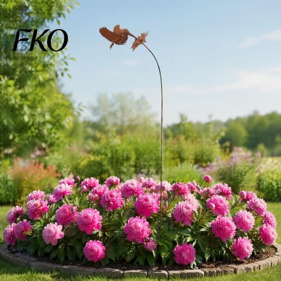 Weatherproof Metal Yard Inserts Wrought Iron Hummingbird Flower Garden Stake, Decorative Art, Rust Resistant Lawn Ornaments Anti-Rust Decor