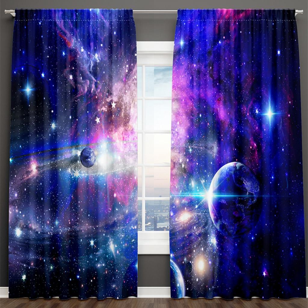 3D принт, синий, черный, звездное небо, серия «Млечный Путь», детская 2 шт., затеняющая оконная занавеска для гостиной, спальни, декор, карман для штанги
