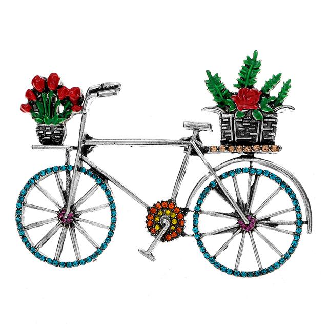 New Rhinestone Bicycle Brooch Fashion Summer Bike Pin Enamel Jewelry 2 Colors Available High Quality