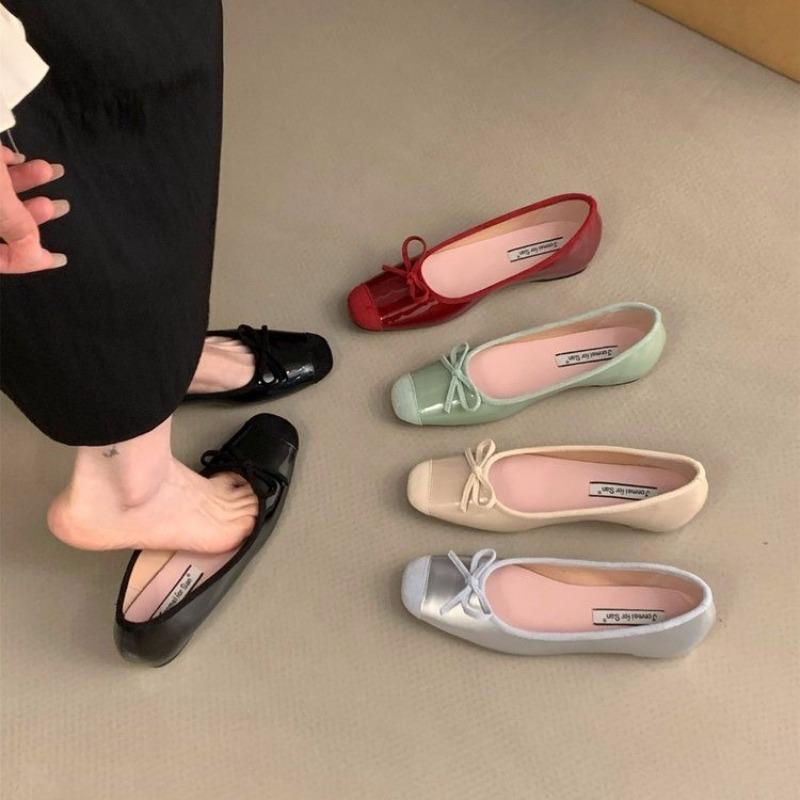 Новая Мода Женские Балетки Мягкий Бант Квадратный Носок Обувь Женская Новая Прострочка Элегантная Модная Большого Размера Комфортная Обувь на Плоской Подошве
