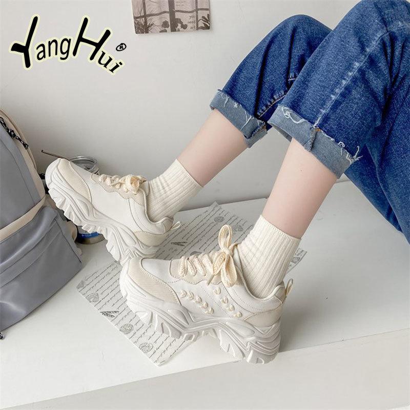 Женская вулканизированная обувь, повседневные дышащие кроссовки в стиле Харадзюку, удобная спортивная обувь для бега на платформе, мода 2023, весна-осень