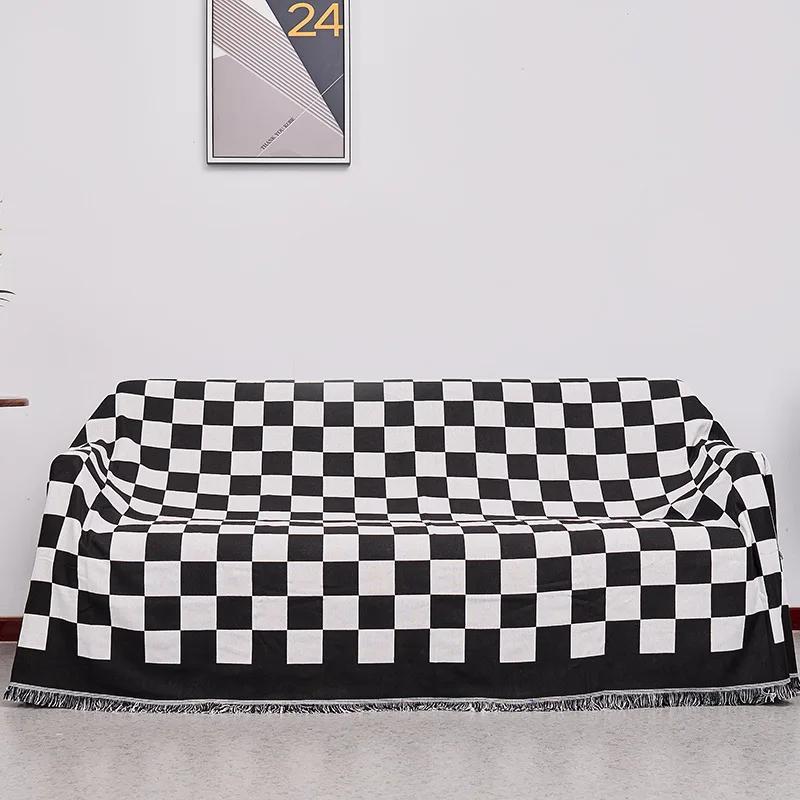 Винтажное клетчатое тканое покрывало для дивана, дивана, кровати, походного коврика для пикника, жаккардовое покрывало, ретро-скатерть в клетку