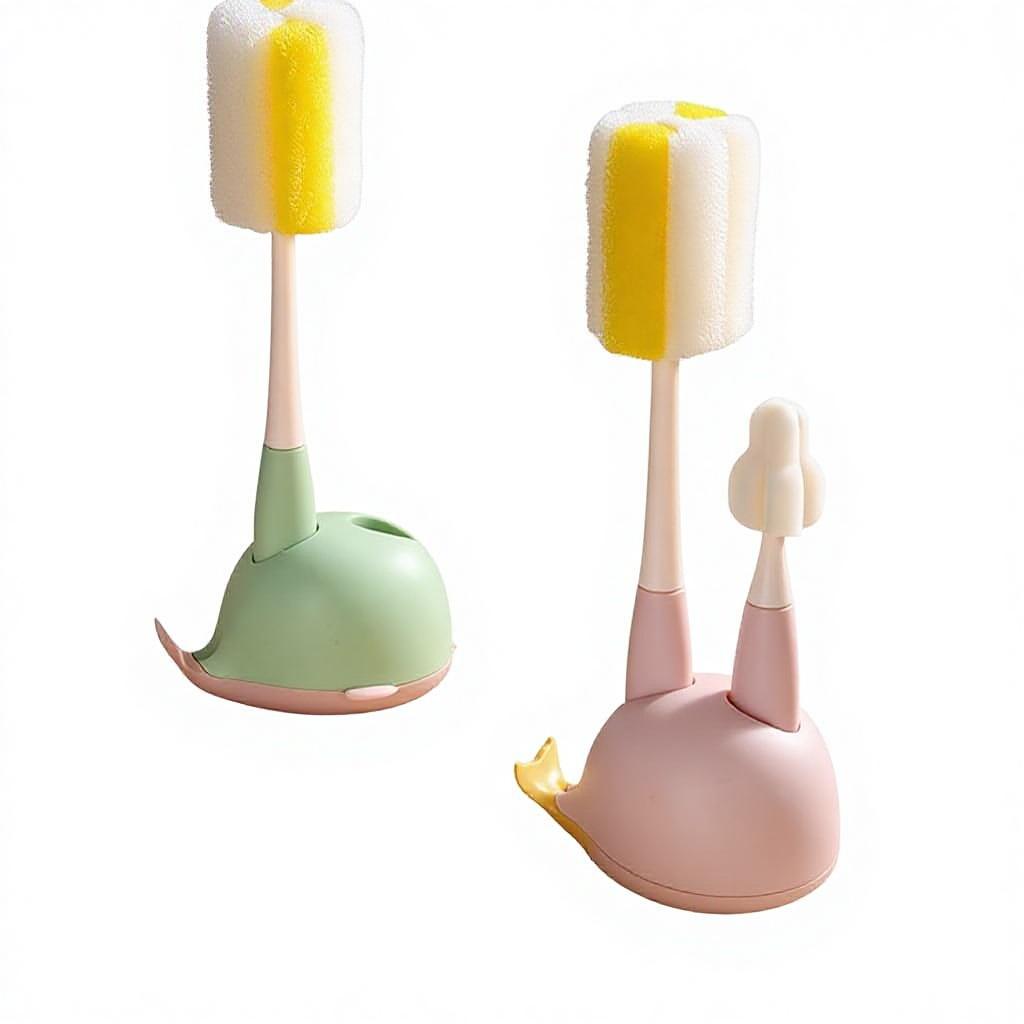 New Arrival Sponge Baby Bottle Brush Set Straight-Handle Cleaning Brush Children Bottle Wash Brush Base CMS0334