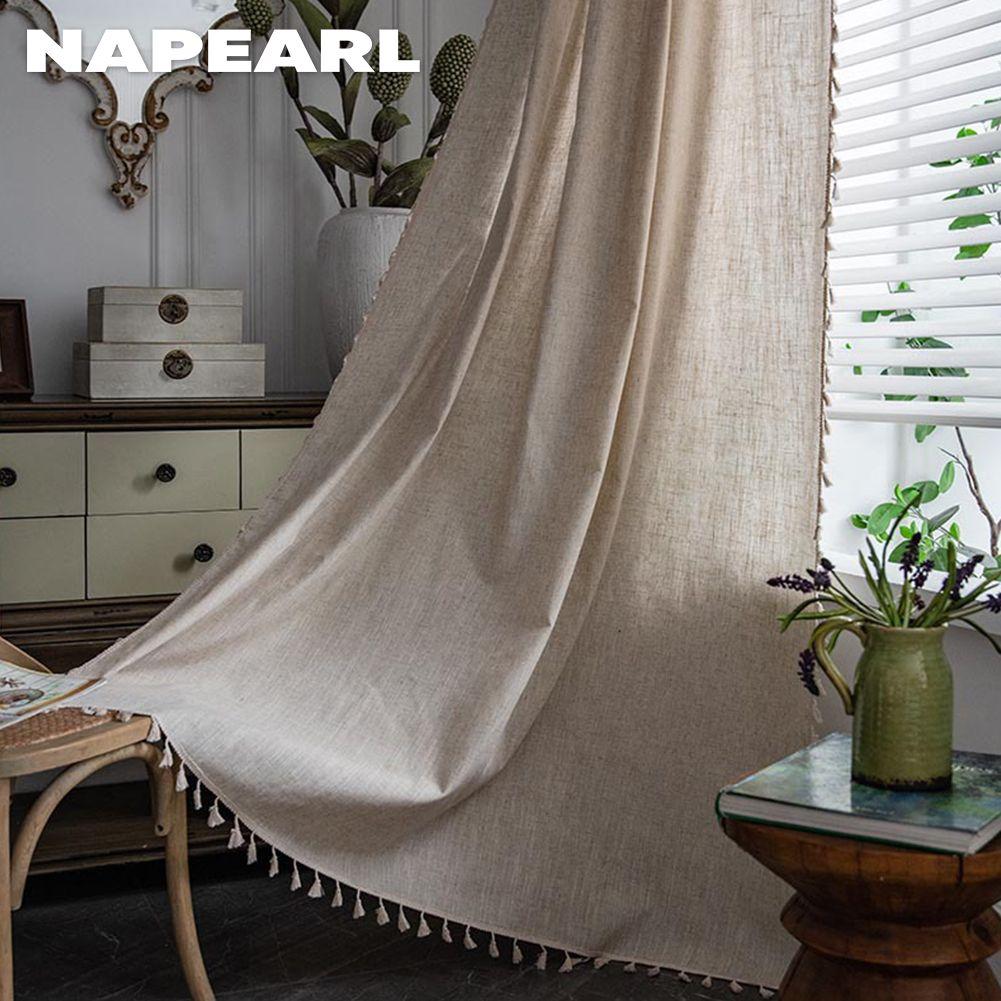 1 шт. NAPEARL, бежевая хлопково-льняная тюльовая пряжа, занавеска, современная однотонная 40% полузатеняющая оконная драпировка для гостиной, спальни, домашний декор
